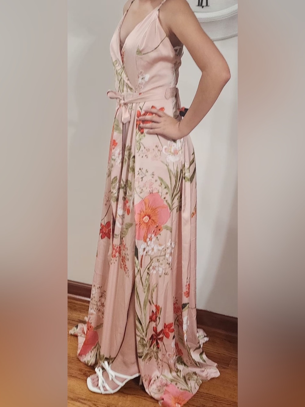 Lulu's Blush Pink Floral Maxi Skirt with Tie Waist